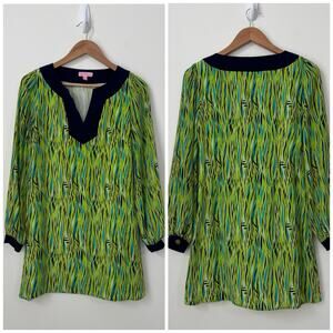 Lilly Pulitzer Silk Long Sleeve Shift Dress Size 0 Green Blue Lined
